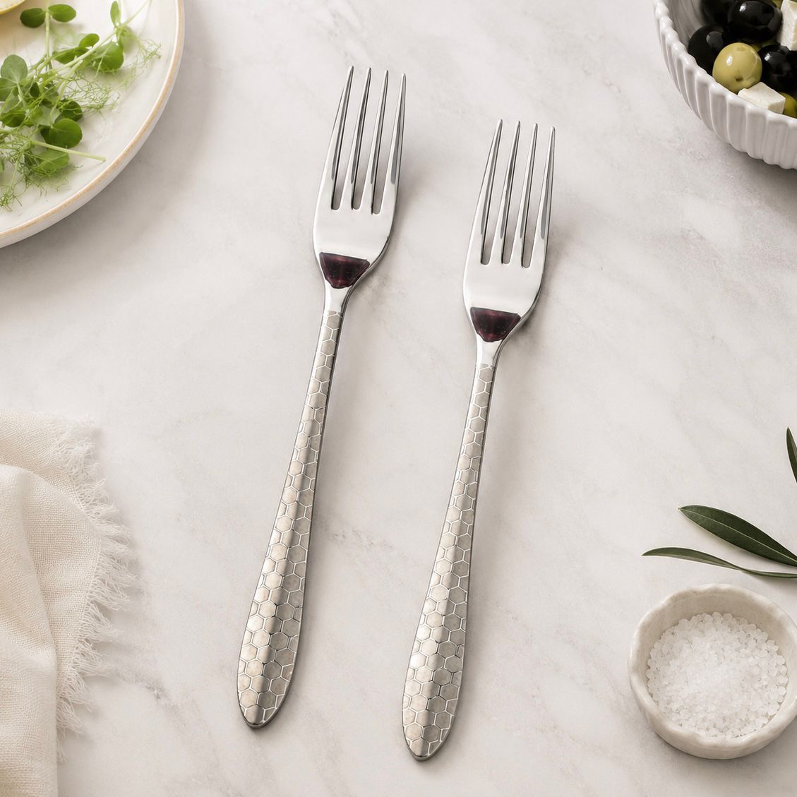 ✨ Honeycomb Silver Fork Set – 12 Pcs
